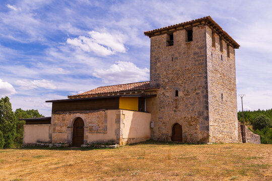 Iglesia de San Pedro in Cubillo de Ojeda is Catholic church in province of Palencia. Spain. Located in small village of Cubillo de Ojeda, in highland part of the comarca of Ojeda