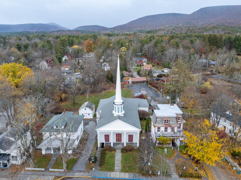 Aerial View of Woodstock Reformed Church Historic Building in Woodstock New York