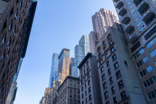Layers of Skyscrapers of Different Heights in Midtown Manhattan New York City