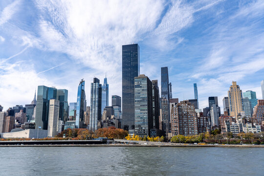 Numerous Skyscrapers in Midtown Manhattan Seen From Roosevelt Island in New York City