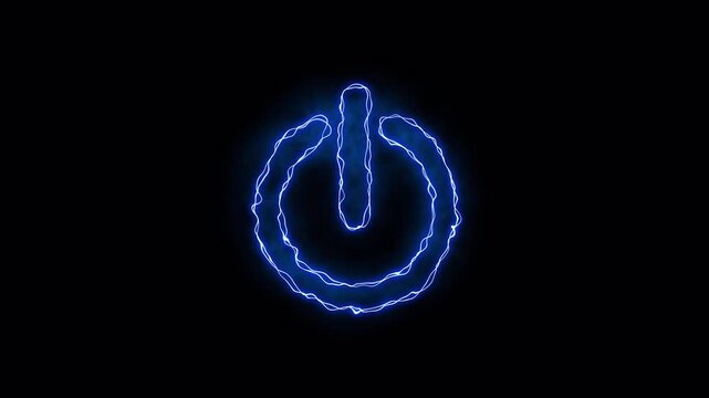 Animation of glowing blue electric power switch symbol with energy effect, seamless loop with alpha channel for overlays and interface design