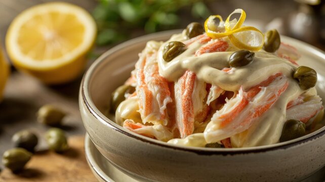 A national dish of Italian cuisine. 
Insalata di granchio alla veneziana &mdash; a dish made with crab meat, capers, and fresh lemon, dressed with homemade mayonnaise. 