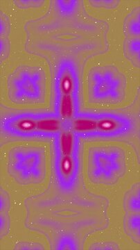 Abstract digital background with glowing purple and pink cross shapes on a textured gold surface.