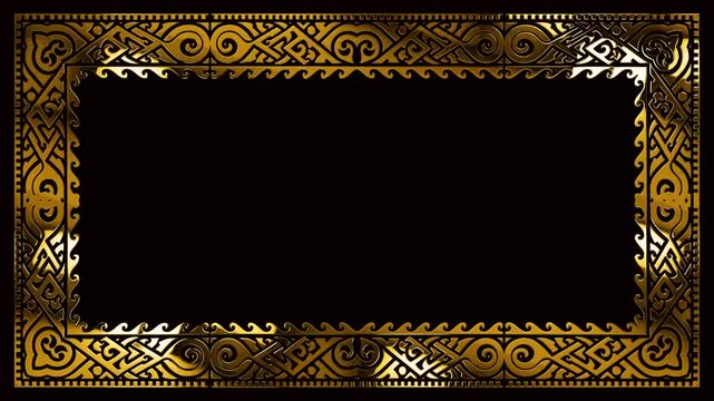 gold frame with abstract lines ornament on the black background