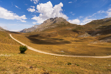 Naklejka premium Wild and deserted places, Picos mountain range in Spain, Peaks of Europe, hiking trails pass through picturesque mountain landscapes.