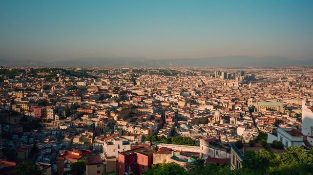 Time lapse view of the Spanish Quarters in Naples at sunset in summer