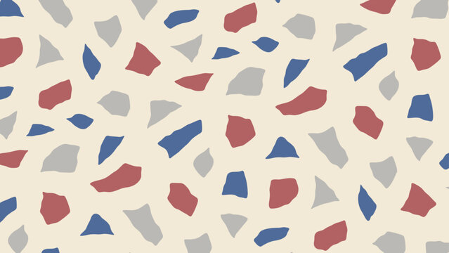 Seamless vector terrazzo pattern repeating mosaic flakes and tiles red white blue and grey