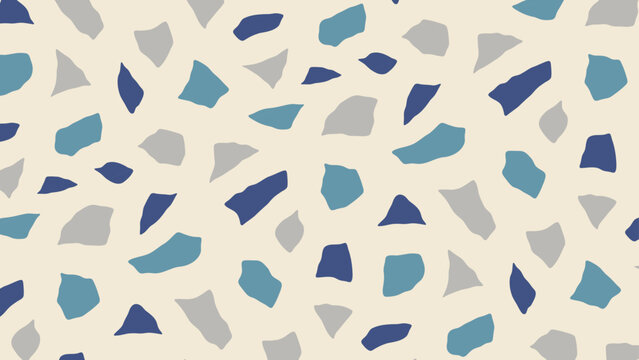Seamless vector terrazzo pattern repeating mosaic flakes and tiles blue grey and white