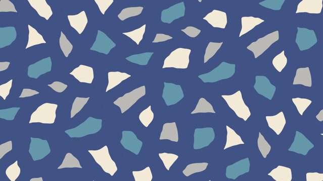 Seamless vector terrazzo pattern repeating mosaic flakes and tiles blue grey and white