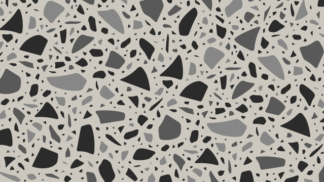 Seamless vector terrazzo pattern repeating mosaic flakes and tiles black white and grey