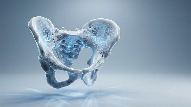 Human pelvis bone model showing osteoporosis internal structure