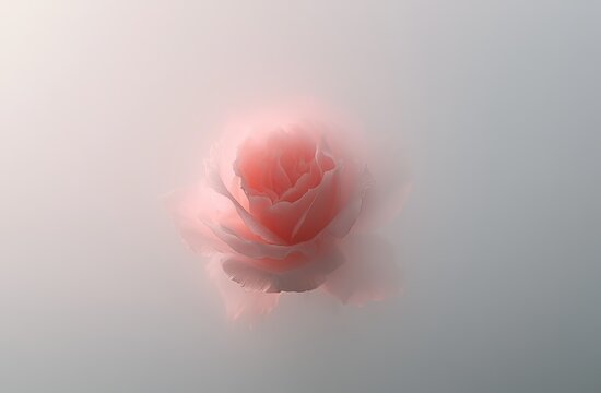 Soft focus pink rose emerges from ethereal mist