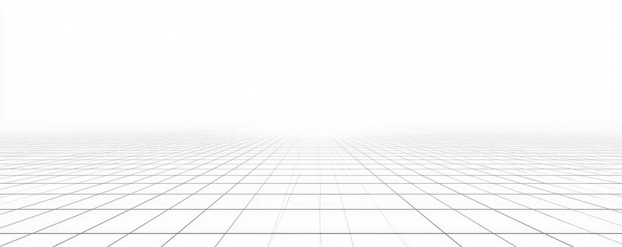 White grid landscape receding into a distant, hazy horizon