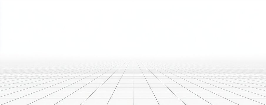 Infinite perspective grid recedes to a bright, hazy horizon