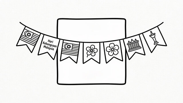 Hanging Paper Flags Banner Decoration Line Art Illustration