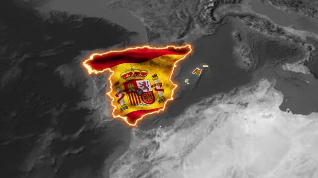 Spain map glowing border animation flag texture motion video footage clips
