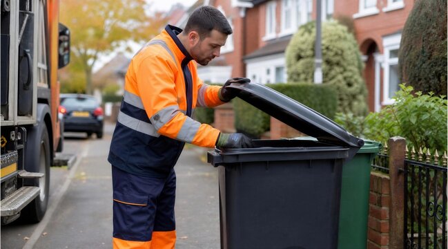 Waste collector opens garbage bin
