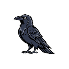 Fototapeta premium Raven mascot illustration isolated on white background. Dark black bird vector design for sports team emblem, logo, or gaming esports mascot icon.