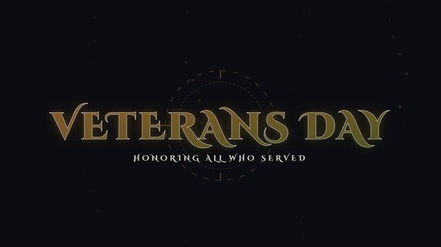 Veterans Day gold text with tactical light sweep on dark background