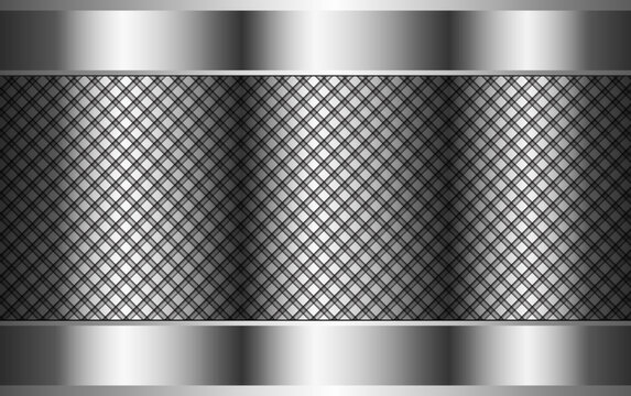Metallic silver background with diagonal mesh texture, modern silver carbon fiber geometric background.