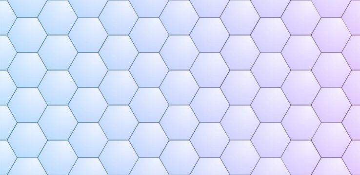 Purple blue hexagon pattern background, minimalist geometric honeycomb texture, 3D vector illustration.