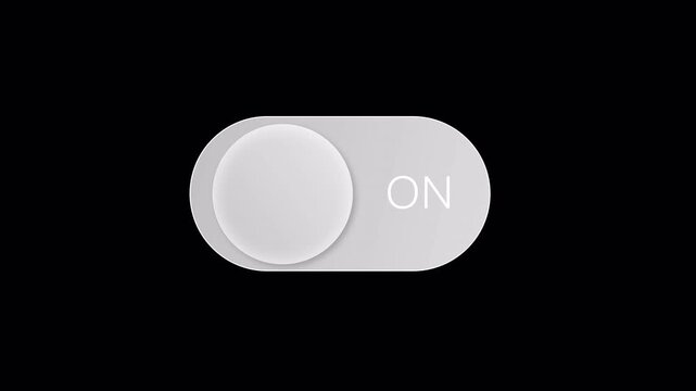 Animated toggle switch changing between on and off states, isolated on transparent background with alpha channel, seamless loop for interface and control designs
