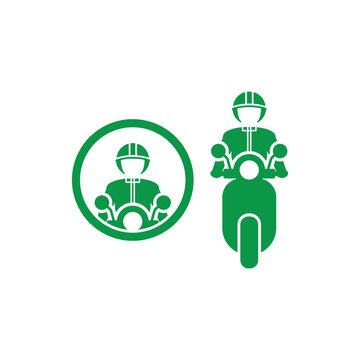 Flat icon vector design of a two-wheeler rider wearing a helmet.