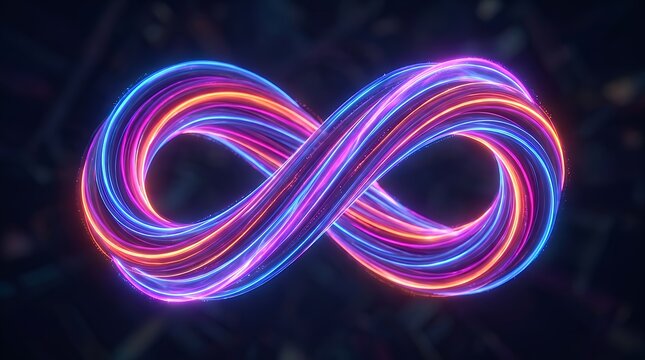 Dynamic Glowing Infinity Loop Shape Abstract Vibrant Neon Light Band Composition 3D Rendering mobius neon light ring vibrant gradient colors black background 3d rendering abstract loop infinity