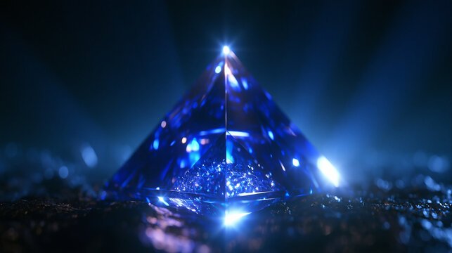 Glowing Blue Crystal Pyramid with Radiant Energy