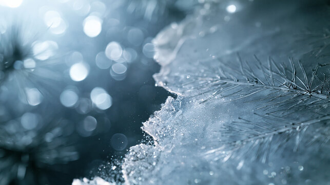 Close-Up of Ice Crystals and Frost with Bokeh Background