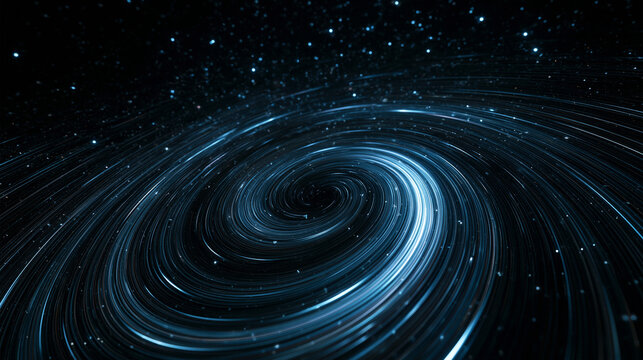 Glowing Blue Cosmic Vortex with Swirling Spiral Light Particles