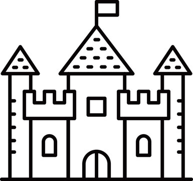 ベクターでモノクロのお城の線画アイコン
