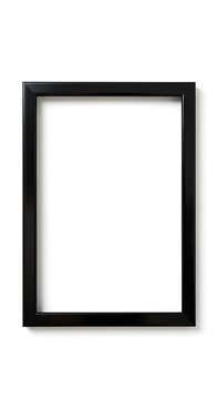 A simple black picture frame is centered against a plain white background, showcasing an empty space where an image could be placed.