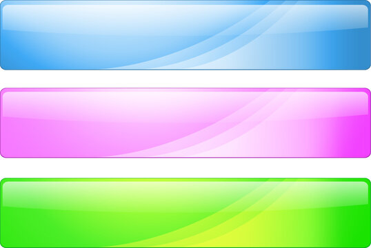 Glossy web banner templates set with abstract wavy lines, modern blank horizontal headers for website design, vector illustration.