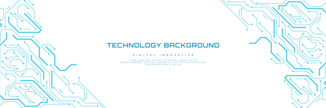 Circuit board background. Technology connected blue lines with electronics elements on technology background.	
