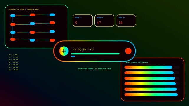 Displaying a digital prompt interface on a dark screen featuring animated data node connections and glowing progress bars that refresh during a systematic software update sequence