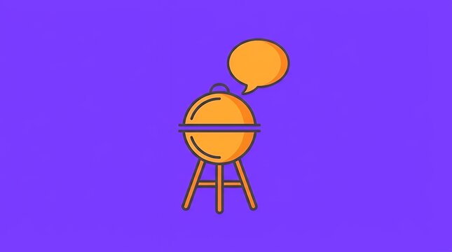Outdoor Barbecue Grill Icon with Speech Bubble Symbol Isolated on Bright Purple BackgroundIllustration barbecue grill bbq isolated purple background party speech bubble orange symbol vector