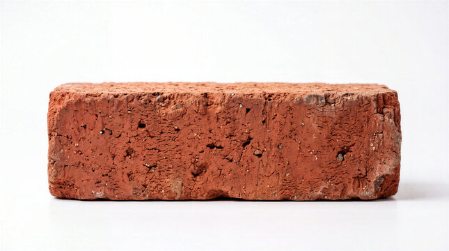 Single Red Clay Brick Isolated On Clean White Studio Background