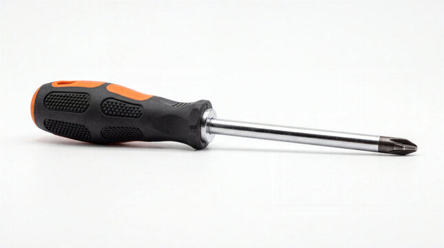 Phillips head screwdriver with black handle isolated on white background