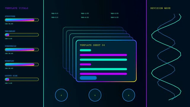 A digital prompt interface displays holographic charts and glowing graphical elements on a dark screen to show data progression and system flow during active server monitoring