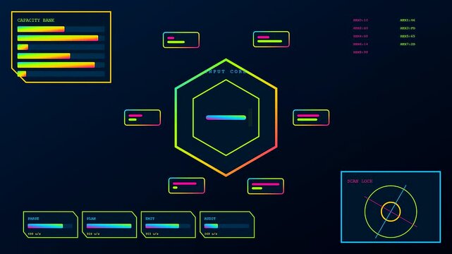 a glowing prompt interface displays complex data streams across three split frames with vibrant neon segments flickering through dynamic system operations in dark digital environments