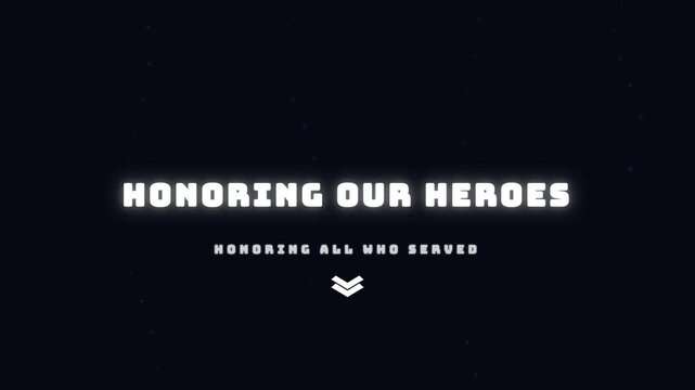 Honoring Our Heroes Text and Shield Animation on Dark Background