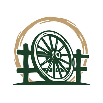 Rustic Wagon Wheel and Fence Emblem Vintage Farm Country Design