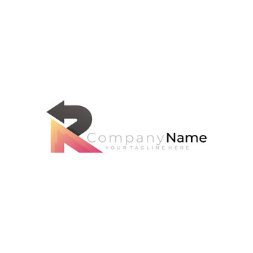  company logo featuring the letter R and an arrow. simple design vector