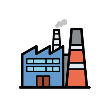 Industrial factory building with smoking chimney stacks flat vector