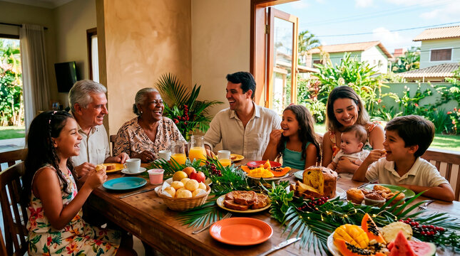 Happy family enjoying a festive meal