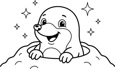 Obraz premium Cute baby seal illustration with sparkles black and white coloring page silhouette