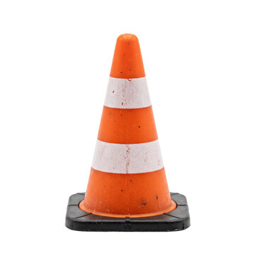 Orange and white traffic cone isolated on a transparent background