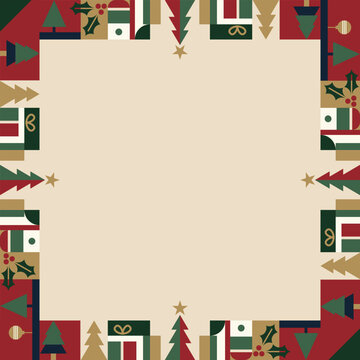 Abstract Christmas geometric elements square frame with baige background have blank space.
