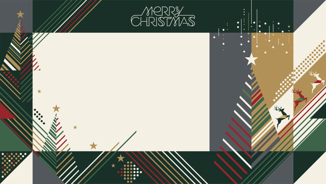 Abstract geometric Merry Christmas horizontal frame modern retro style have blank space.